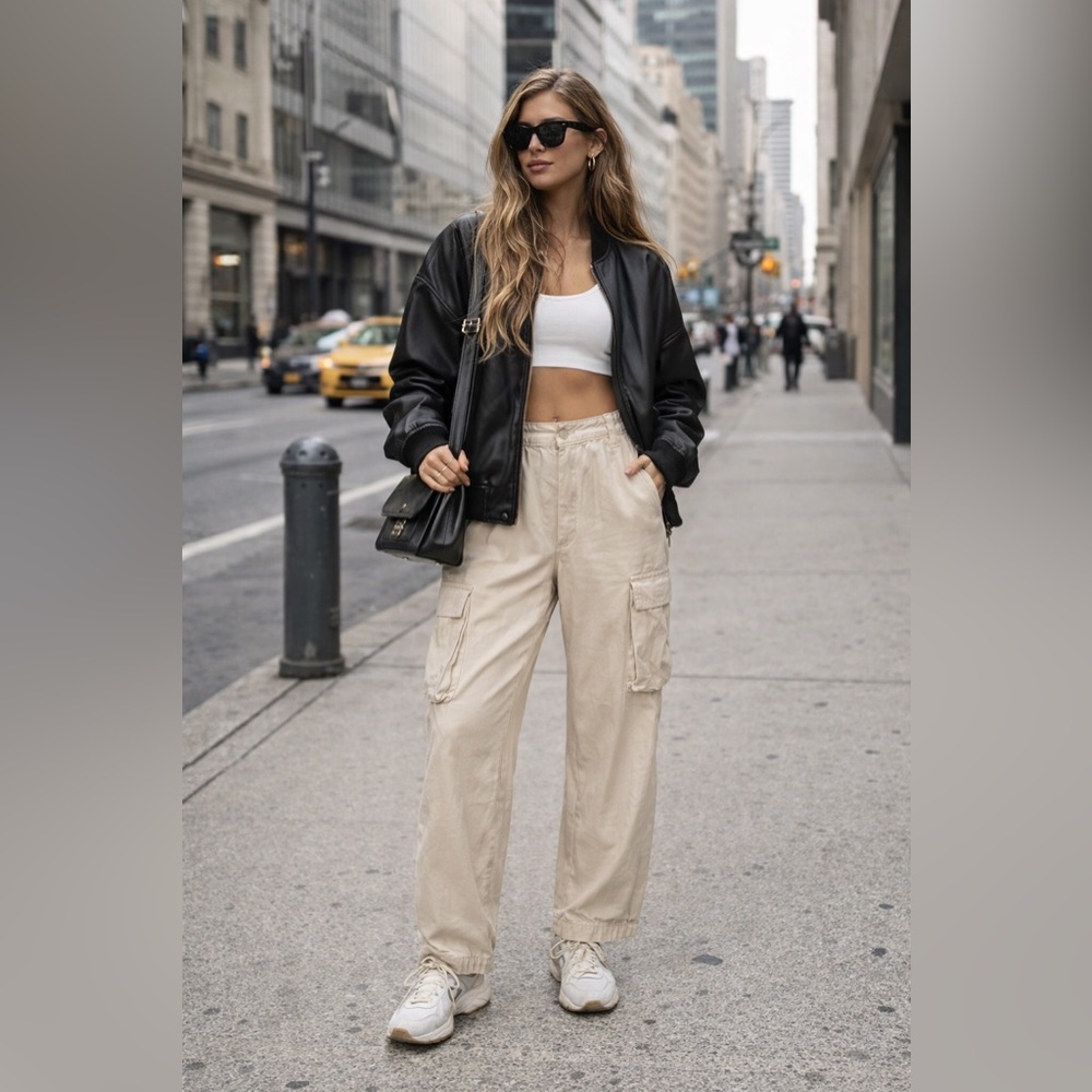 Sz 28 Madewell Neutral Beige Cargo Pants High Rise Utility Streetwear $138 MSRP